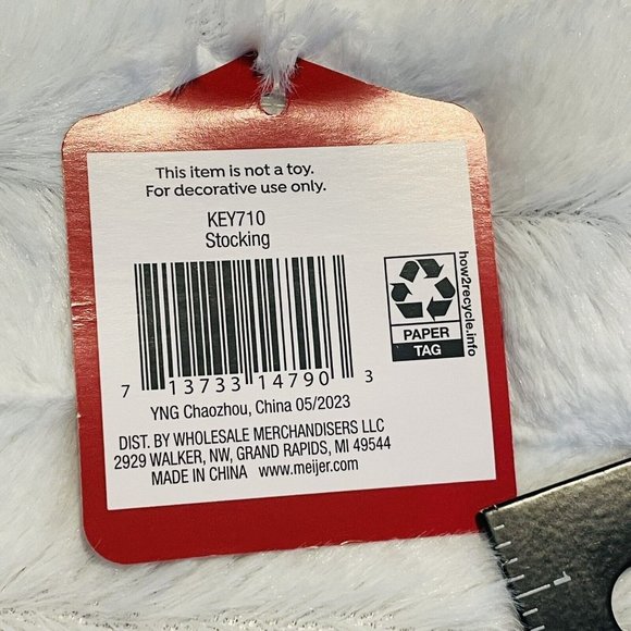 Gray Felt Christmas Stocking White Plush Pom Pom Cuff 20 Inch December Home Gift - Picture 4 of 5